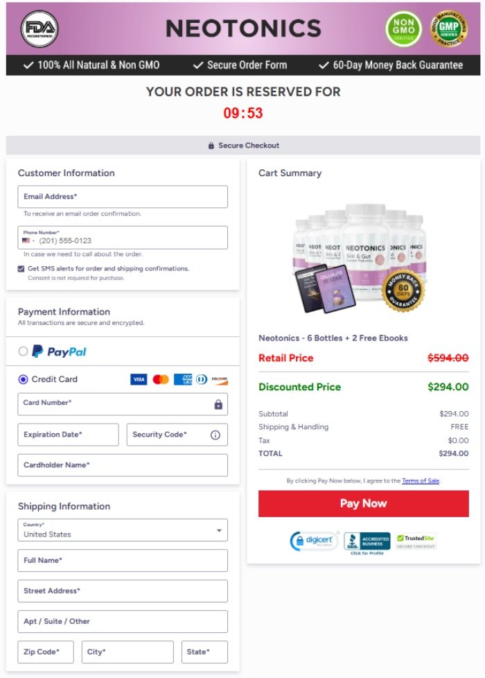 Neotonics Order Confirmation